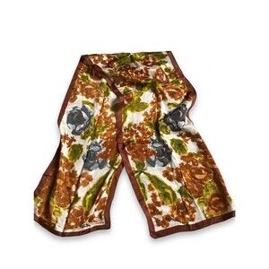 Vintage Anne Klein 100% Silk Floral Scarf Earthy Fall Tones Whimsigoth Bohemian